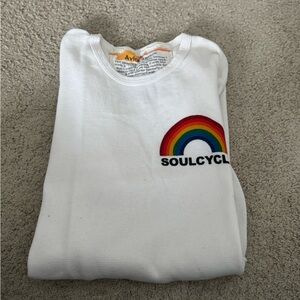 Aviator Nation X Soulcycle collab White Long Sleeve Tee with Rainbow